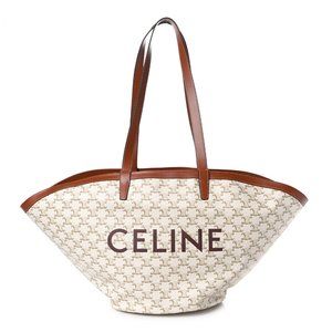**SOLD**.  *Authentic* CELINE Calfskin Canvas Triomphe Large Couffin White.